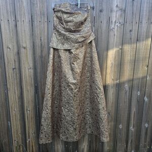 Alex Evenings Dress Womens 12 Gold Brocade Strapless Ball Gown Formal Prom Long